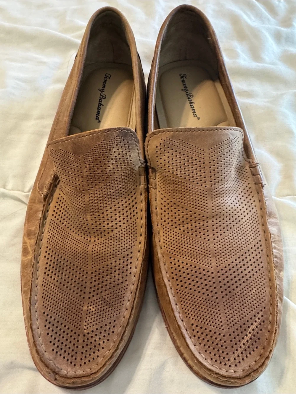 Tommy Bahama Brown Perforated Leather Slip-On Loafers